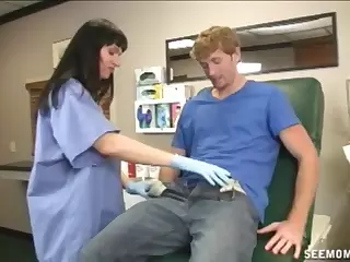 Come what may needs to have his drool emptied added to a nurse helps him cum